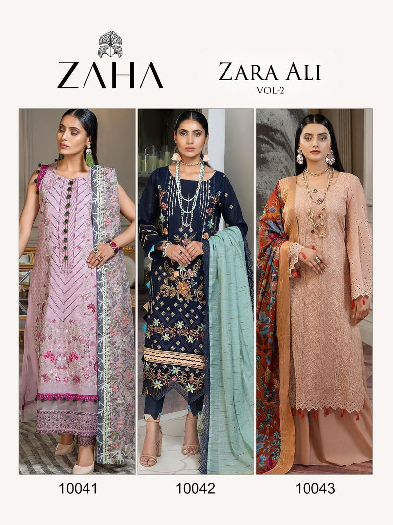 Zaha Zara Ali Vol 2 Cambric Cotton Pakistani Style Party Wear Salwar Suits