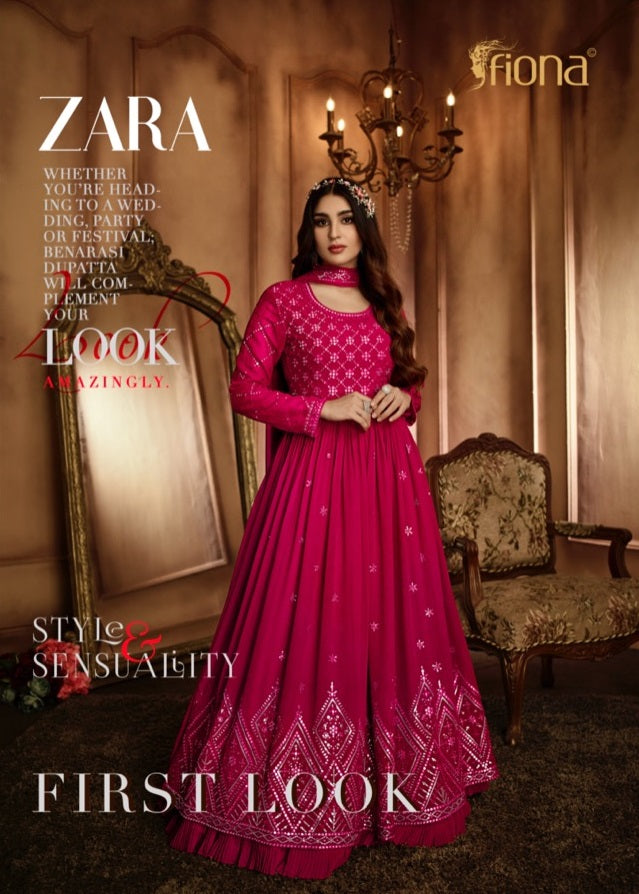 Fiona Zara First Look Georgette With Beautiful Embroidery Work Stylish Designer Festive Wear Attractive Look Long Gown