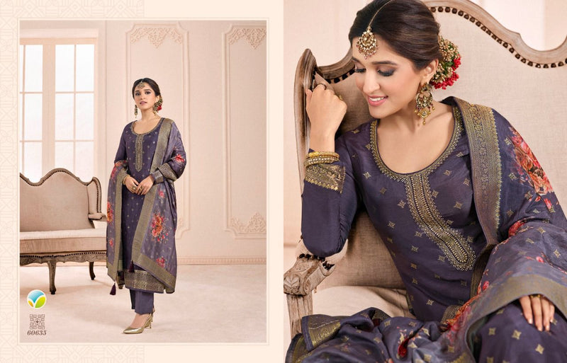 Vinay Fashion Dno 60631 To 60638 Jacquard With Heavy Embroidery Work Stylish Designer Printed Salwar Suit