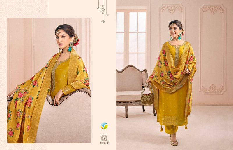 Vinay Fashion Dno 60631 To 60638 Jacquard With Heavy Embroidery Work Stylish Designer Printed Salwar Suit