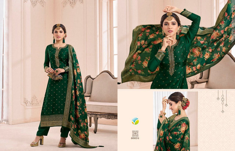 Vinay Fashion Dno 60631 To 60638 Jacquard With Heavy Embroidery Work Stylish Designer Printed Salwar Suit