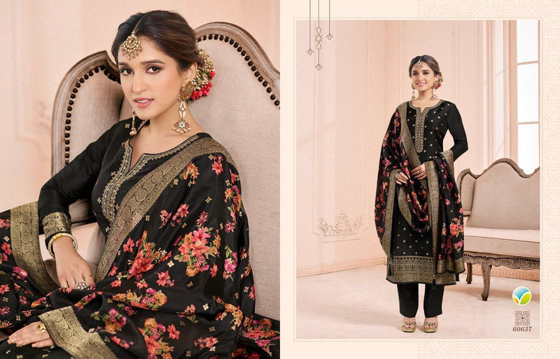Vinay Fashion Dno 60631 To 60638 Jacquard With Heavy Embroidery Work Stylish Designer Printed Salwar Suit