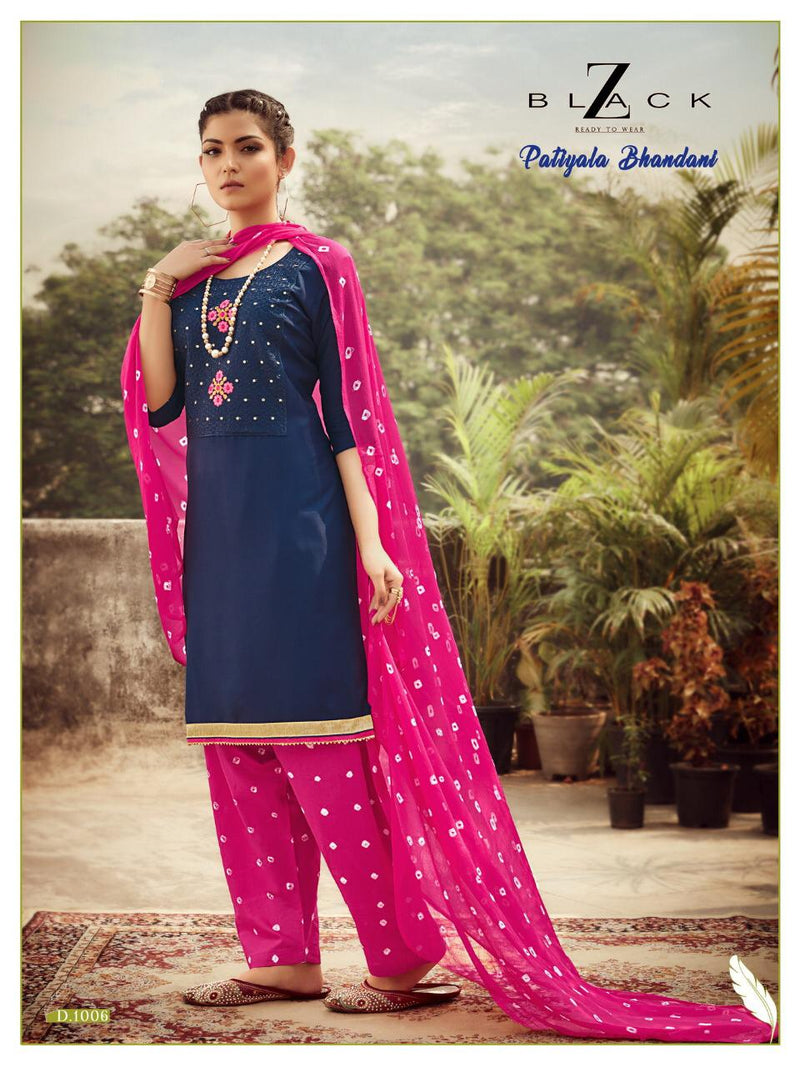 Z Black Patiyala Bandhani Rayon Neck Embroidery Work Exclusive Designer Fancy Regular Wear Salwar Suit