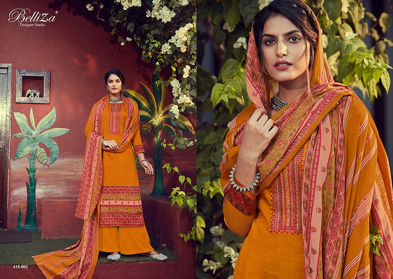 Belliza Designer Studio Zeenat Fabric With Embroidery Work Salwar Suit In Jam Cotton