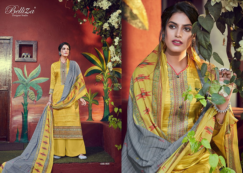 Belliza Designer Studio Zeenat Fabric With Embroidery Work Salwar Suit In Jam Cotton
