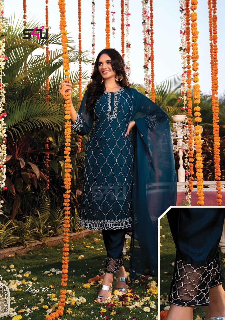 S4U Shivali Zoya Viscose Georgette Designer Wedding Wear Embroidered Kurtis With Bottom & Dupatta