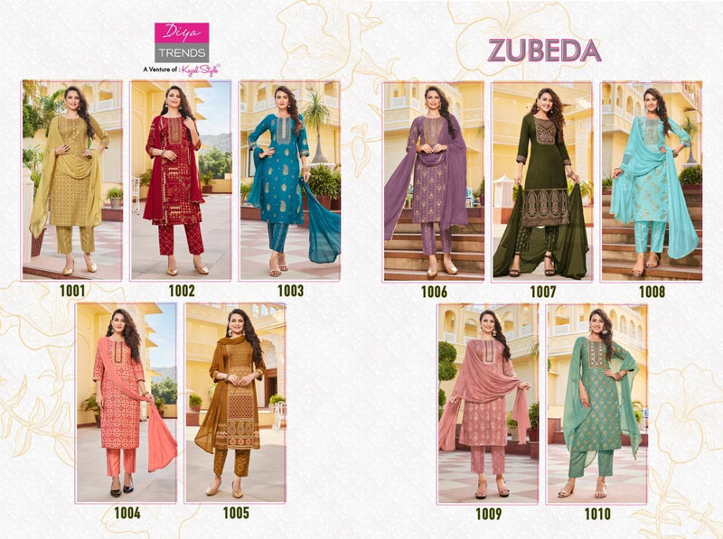 Diya Trends Zubeda Vol 1 Rayon With Gold Print Work Stylish Designer Party Wear Fancy Kurti