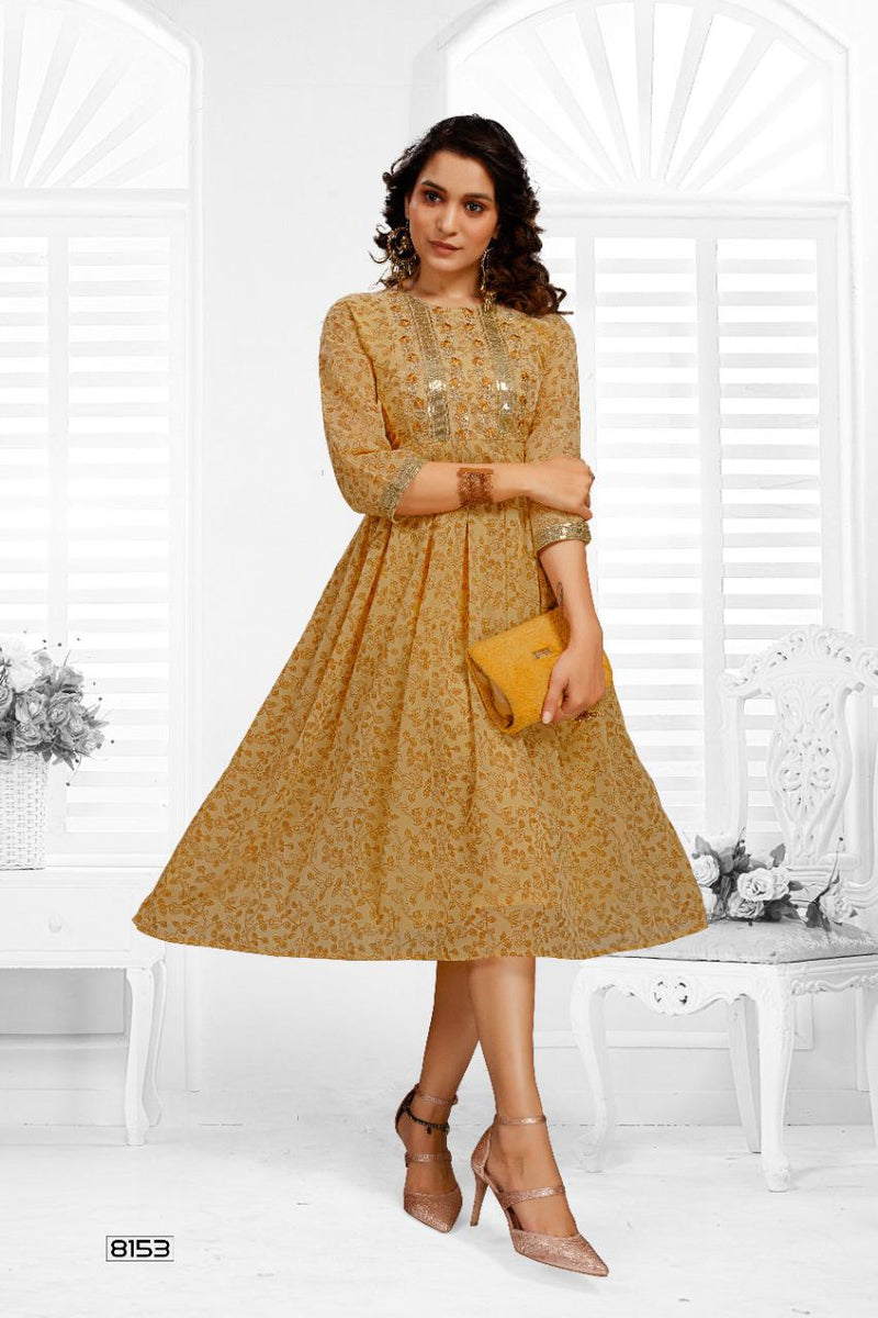 MF Zulfat Georgette Frock Style Fancy Party Wear Kurtis With Sequence Work