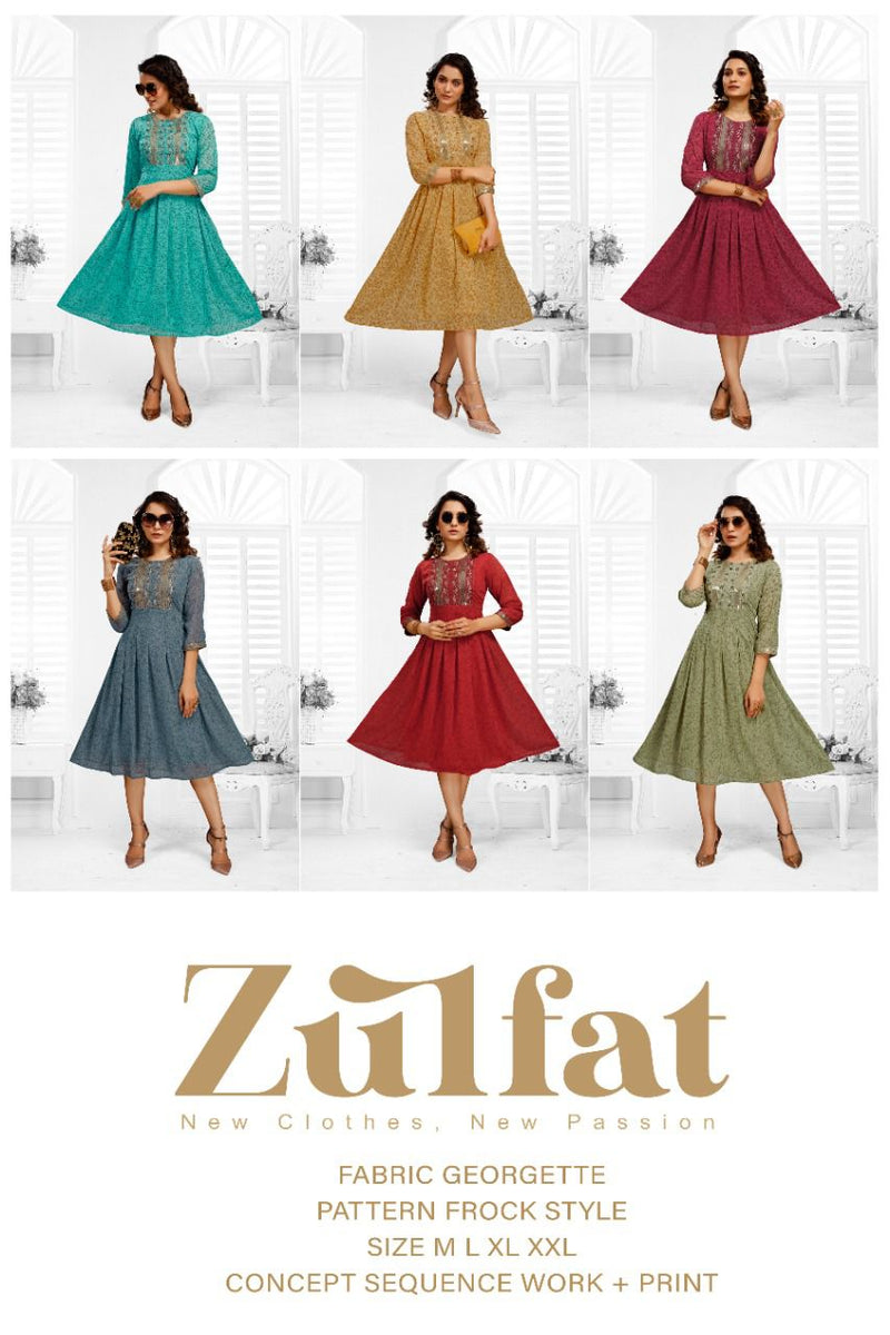 MF Zulfat Georgette Frock Style Fancy Party Wear Kurtis With Sequence Work