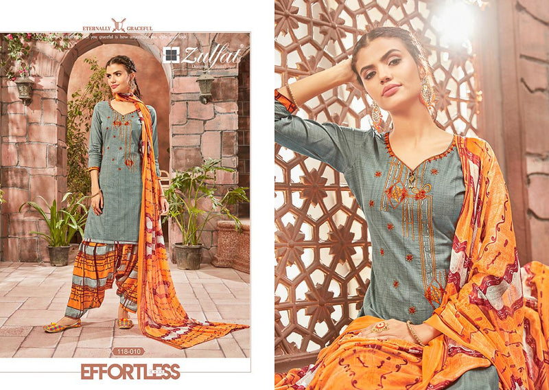 Zulfat Designer Suits Patiala Babes Pure Cotton Embroidery Work Salwar Kameez