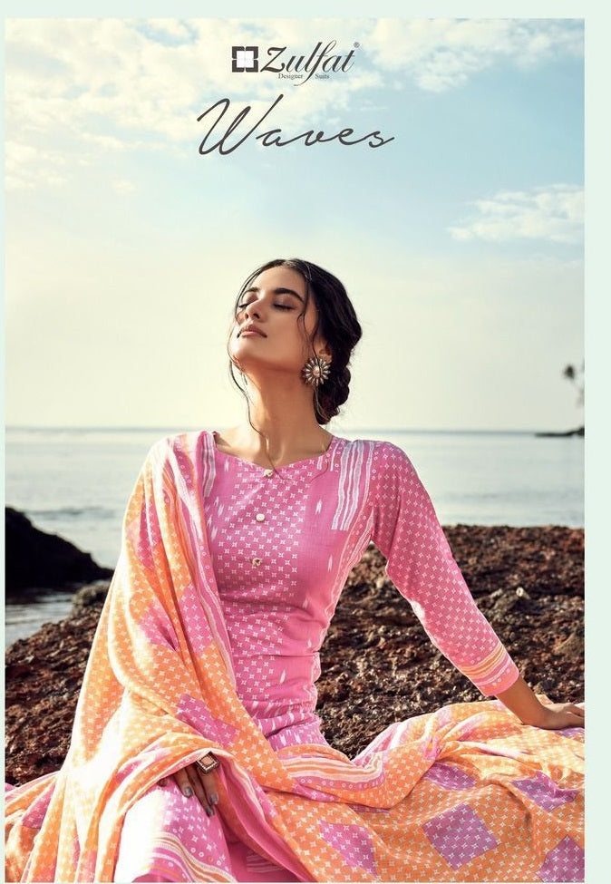 Zulfat Designer Suits Waves Cotton Fancy Printed Festive Wear Salwar Kameez