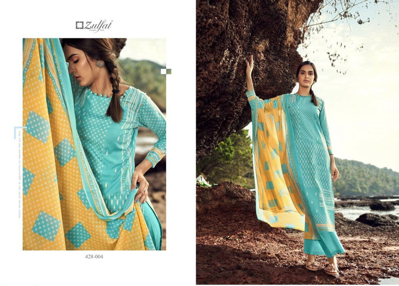 Zulfat Designer Suits Waves Cotton Fancy Printed Festive Wear Salwar Kameez