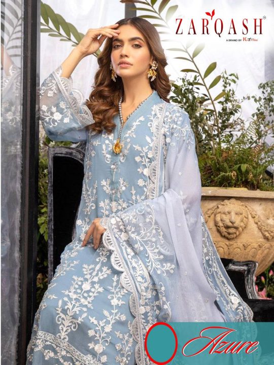 Zarqash Azure Fox Georgette With Heavy Embroidery Work Exclusive Wedding Wear Salwar Kameez With Dupatta