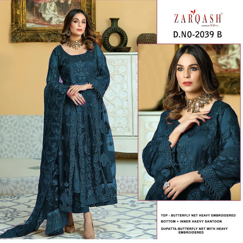 Zarqash Firdous Dn 2039 Butterfly Net With Heavy Embroidery Work Fancy Pakistani Wedding Wear Salwar Suits