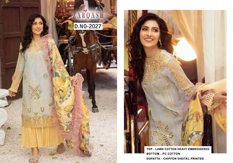 Zarqash Mushq Lawn Cotton Printed With Fancy Embroidery Work Exclusive Salwar Kameez With Dupatta