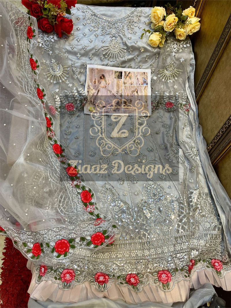 Ziaaz Designs 7773 Net Embroidered Heavy Diamond Work Salwar Kameez
