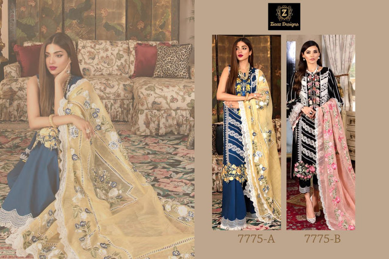 Ziaaz Designs 7775 B Cotton Embroidery Work Heavy Pakistani Stylish Salwar Kameez