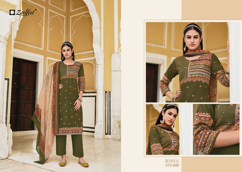 Zulfat Designer Suit Rehmat Pure Cotton Exclusive Designer Print Mirror Work Salwar Suit