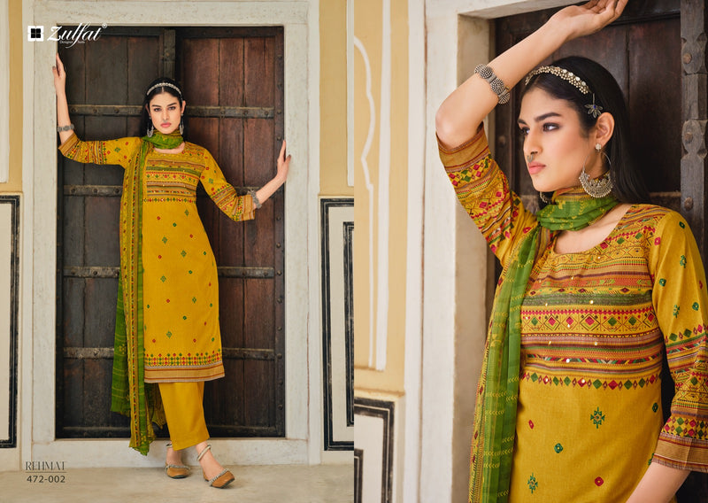 Zulfat Designer Suit Rehmat Pure Cotton Exclusive Designer Print Mirror Work Salwar Suit