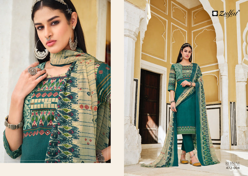 Zulfat Designer Suit Rehmat Pure Cotton Exclusive Designer Print Mirror Work Salwar Suit