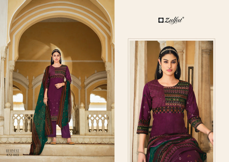 Zulfat Designer Suit Rehmat Pure Cotton Exclusive Designer Print Mirror Work Salwar Suit