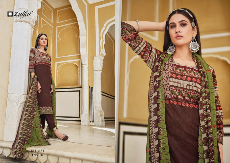 Zulfat Designer Suit Rehmat Pure Cotton Exclusive Designer Print Mirror Work Salwar Suit