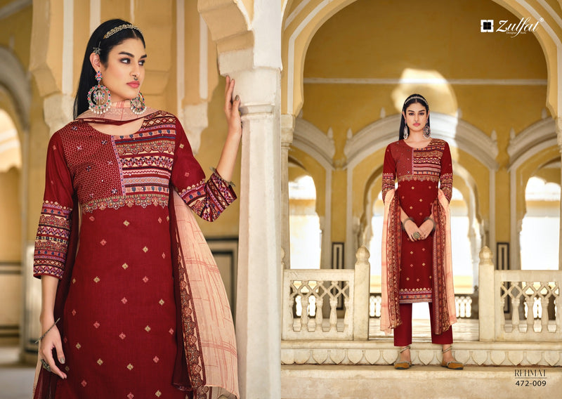 Zulfat Designer Suit Rehmat Pure Cotton Exclusive Designer Print Mirror Work Salwar Suit