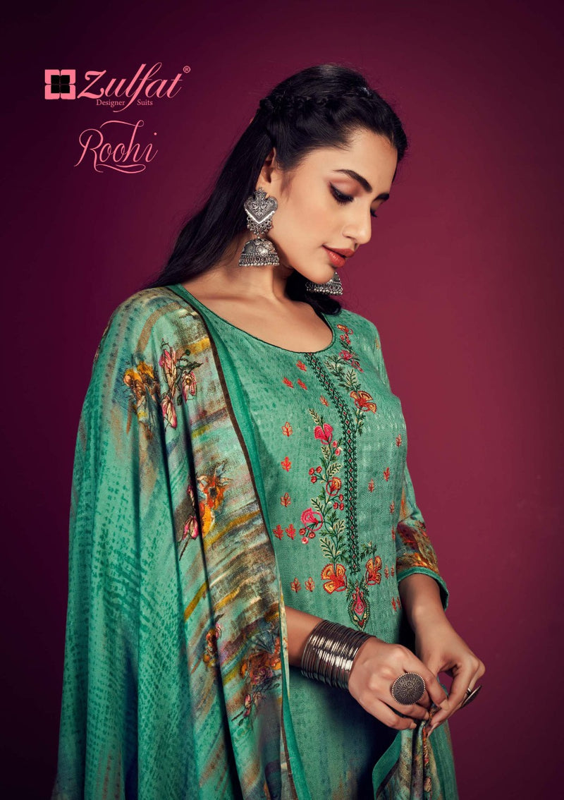 Zulfat Designer Suit Roohi Pure Pashmina Digital Print Heavy Embroidered Work Salwar Suit