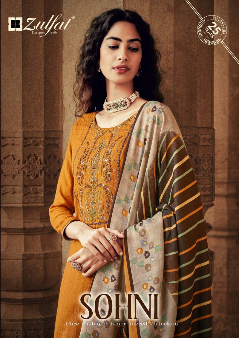 Zulfat Designer Suit Sohni Pure Pashmina Print Emroidery Work Salwar Suit