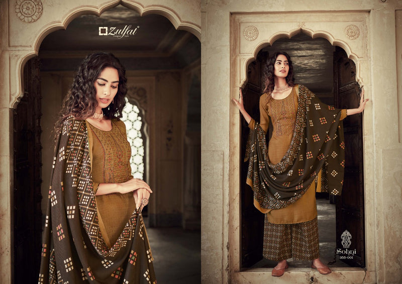 Zulfat Designer Suit Sohni Pure Pashmina Print Emroidery Work Salwar Suit
