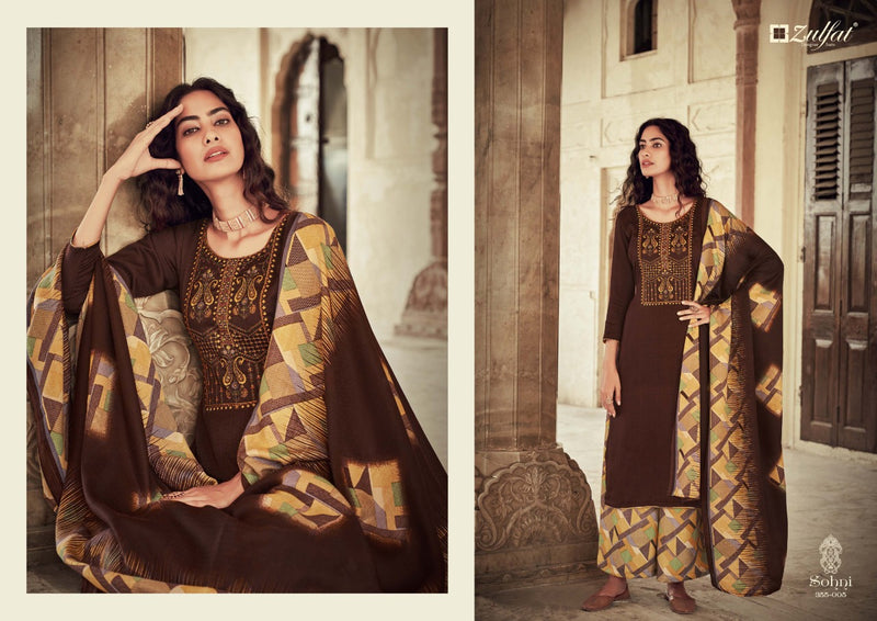 Zulfat Designer Suit Sohni Pure Pashmina Print Emroidery Work Salwar Suit