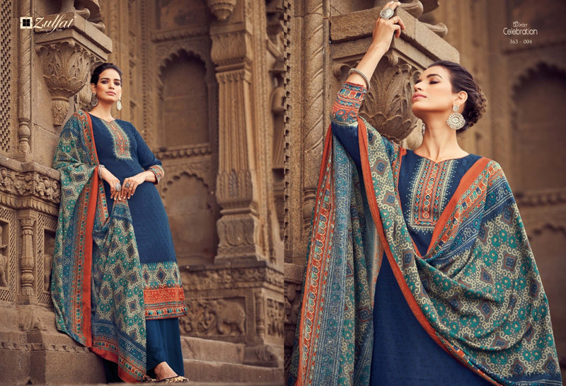 Zulfat Designer Suit Winter Celebration Pure Pashmina Casual Wear Salwar Suit