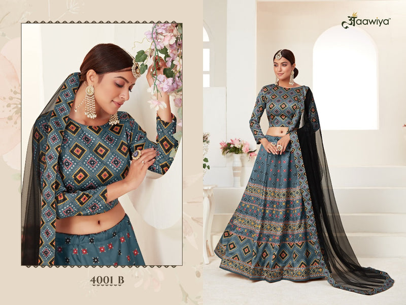 Aawiya Official Rosy 4001 B Ajmeri Silk Stylish Designer Party Wear Digital Printed Lehenga Choli