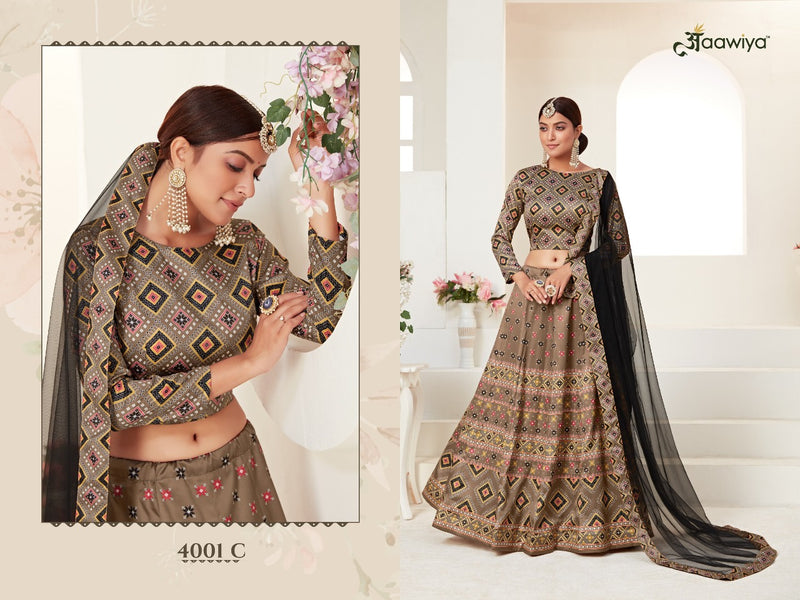 Aawiya Official Rosy 4001 C Ajmeri Silk Stylish Designer Party Wear Digital Printed Lehenga Choli