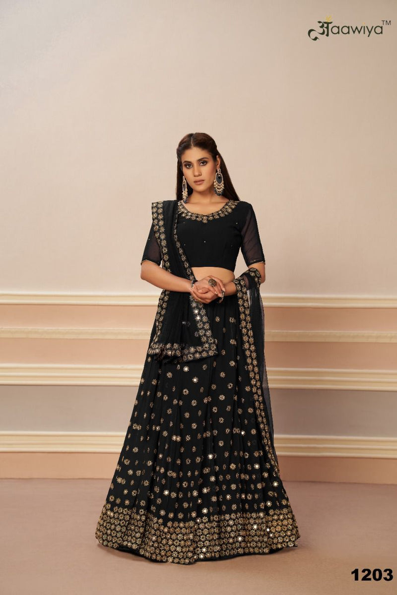 Aawiya Official 1203 Black Mirror Georgette Stylish Designer Party Wear Lehenga Choli