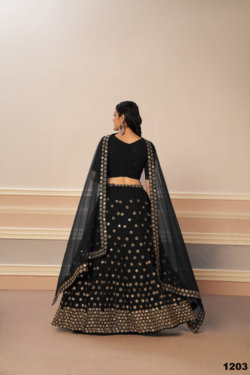 Aawiya Official 1203 Black Mirror Georgette Stylish Designer Party Wear Lehenga Choli