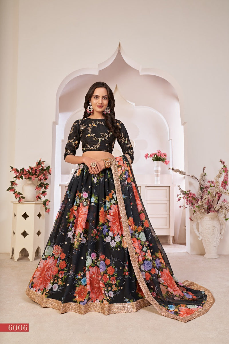 Aawiya Lotus Vol 1 Dno 6006 Georgette Stylish Festival Look Floral Printed Designer Wear Lehenga