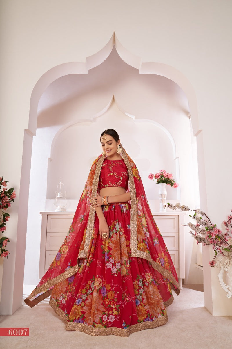 Aawiya Lotus Vol 1 Dno 6007 Georgette Stylish Festival Look Floral Printed Designer Wear Lehenga