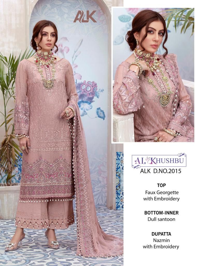 Al Khushbu Dno 2015 Georgette Stylish Hand Work Designer Wear Salwar Suit