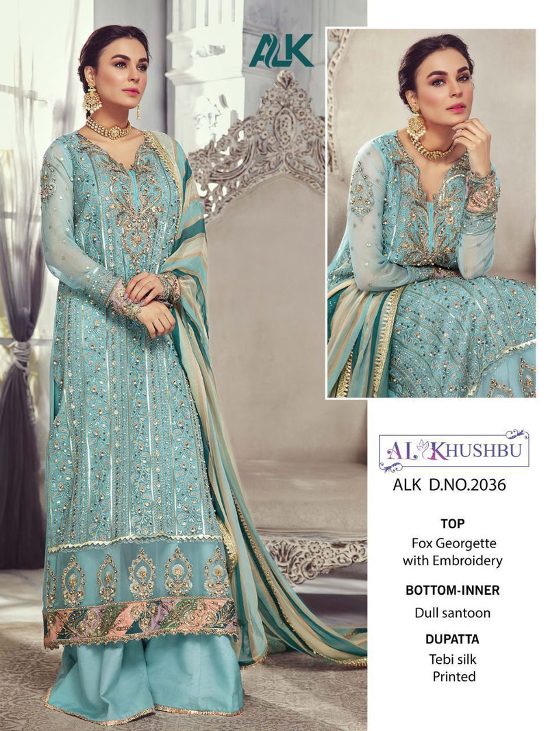 Al Khushbu Dno 2036 Butterfly Net With Heavy Embroidered Stylish Designer Pakistani Style Salwar Suit