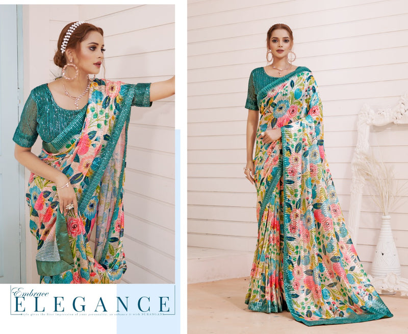 Amoha Trendz Dno Dps Imported Sequence With Print Stylish Designer Party Wear Saree