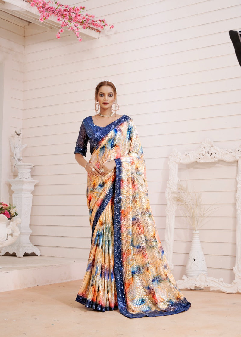 Amoha Trendz Dno Dps Imported Sequence With Print Stylish Designer Party Wear Saree