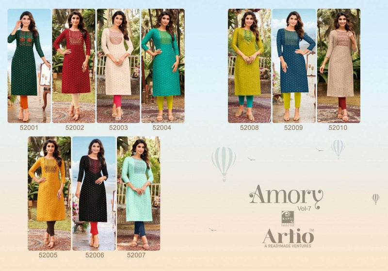 Artio Amory Vol 7 Silk With Heavy Embroidery Work Stylish Designer Casual Wear Kurti
