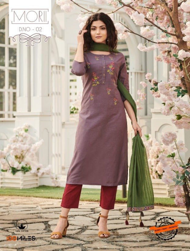 100 Miles Morii Cotton Simple Look Kurti With Pant And Dupatta
