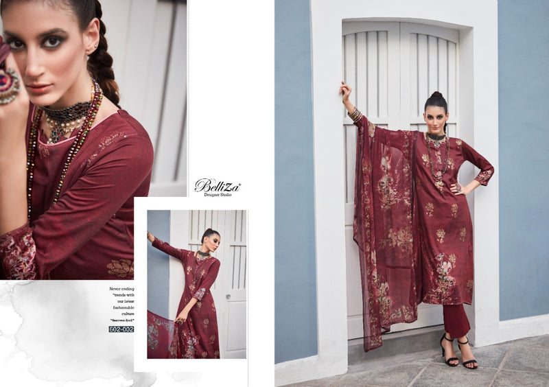 Belliza Designer Kanika Jam Cotton Stylish Designer Print Floral Embroidered Party Wear Salwar Suit