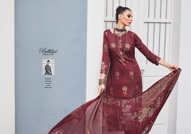 Belliza Designer Kanika Jam Cotton Stylish Designer Print Floral Embroidered Party Wear Salwar Suit