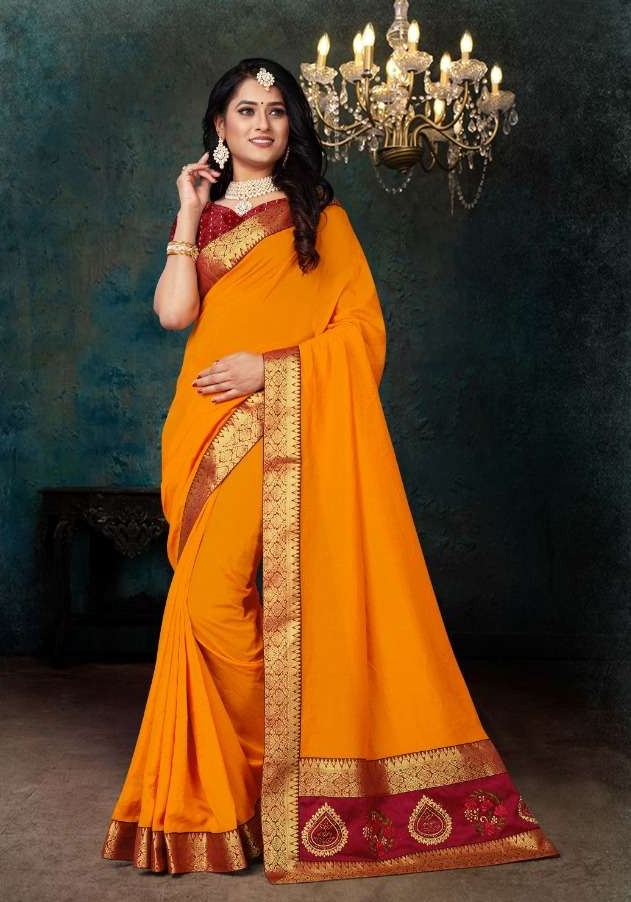 Ranjna sarees Click by Vichitra Silk Stylish Border With Blouse Designer Sarees