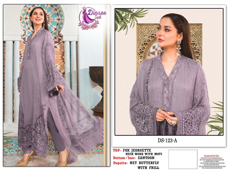 Dinsaa Suit Dno 123 A Georgette With Heavy Embroidery Stylish Designer Pakistani Salwar Suit