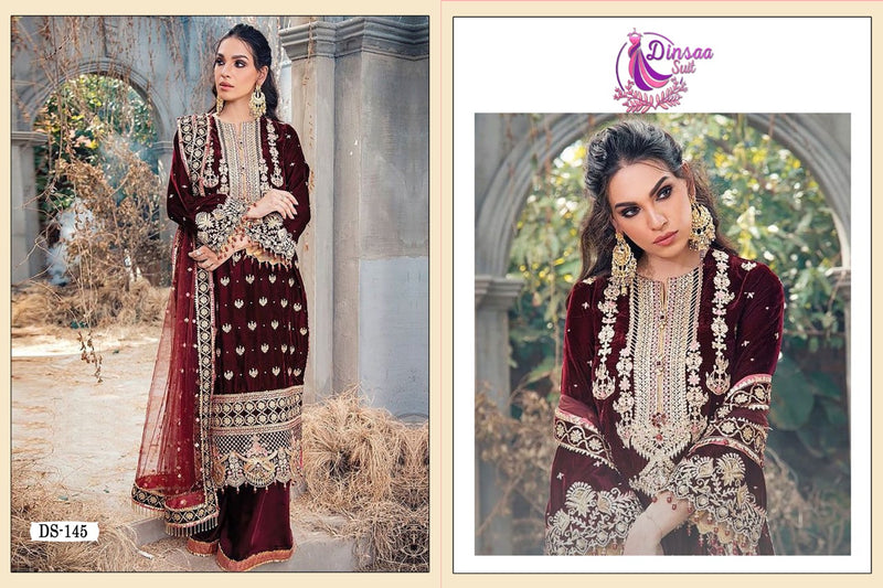 Dinsaa Suit Dno 145 Velvet With Heavy Embroidery Work Stylish Designer Wedding Wear Salwar Kameez