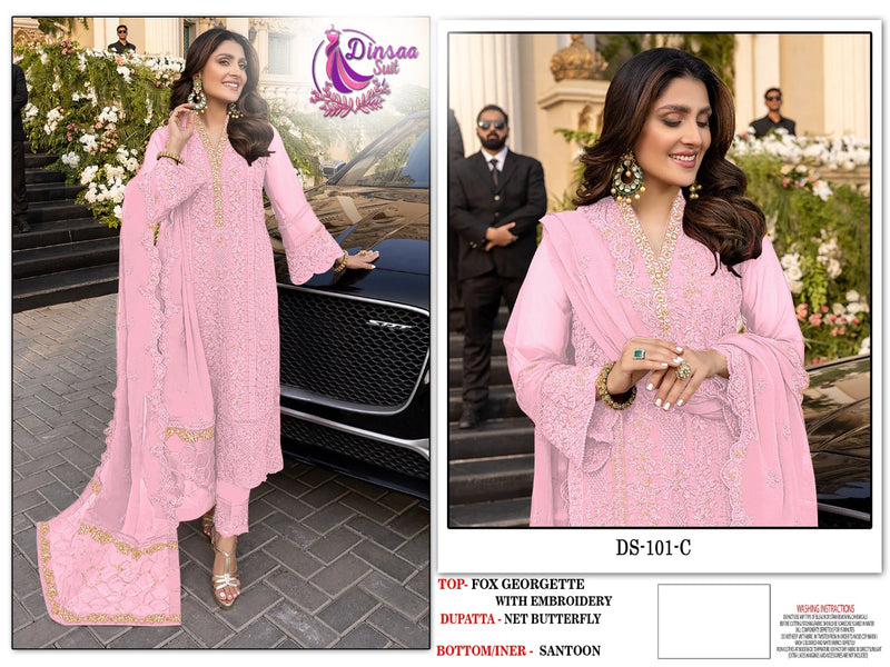 Dinsaa Suit  Dno 101 C Georgette With Net Butterfly Embroidery Stylish Designer Salwar Suit